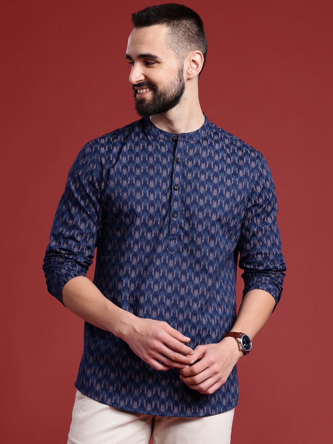 Anouk Ikkat Printed Indigo Short Kurta
