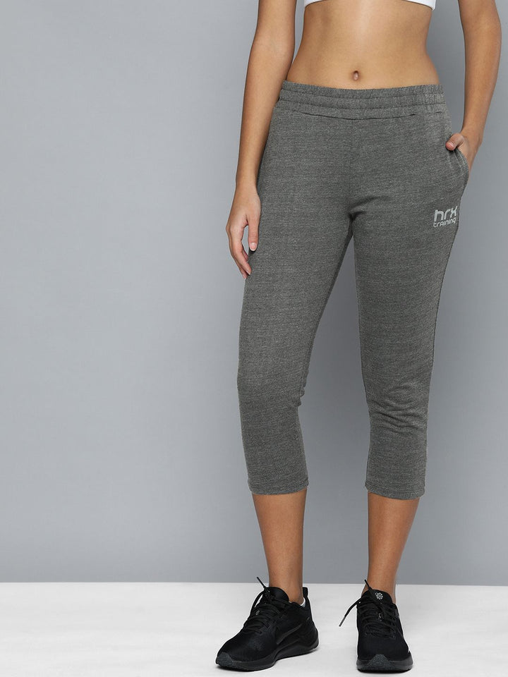 HRX By Hrithik Roshan Training Women Grey Anthra Melange Rapid-Dry Solid Track Pants