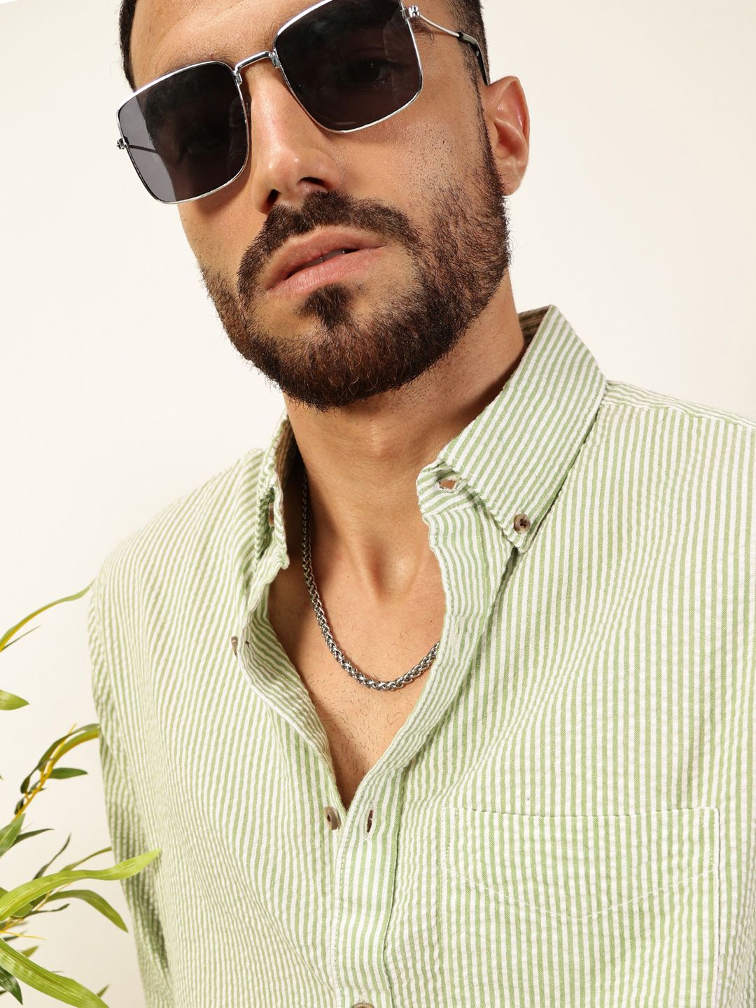 Thomas Scott Men Premium Slim Fit Striped Button-Down Collar Pure Cotton Casual Shirt