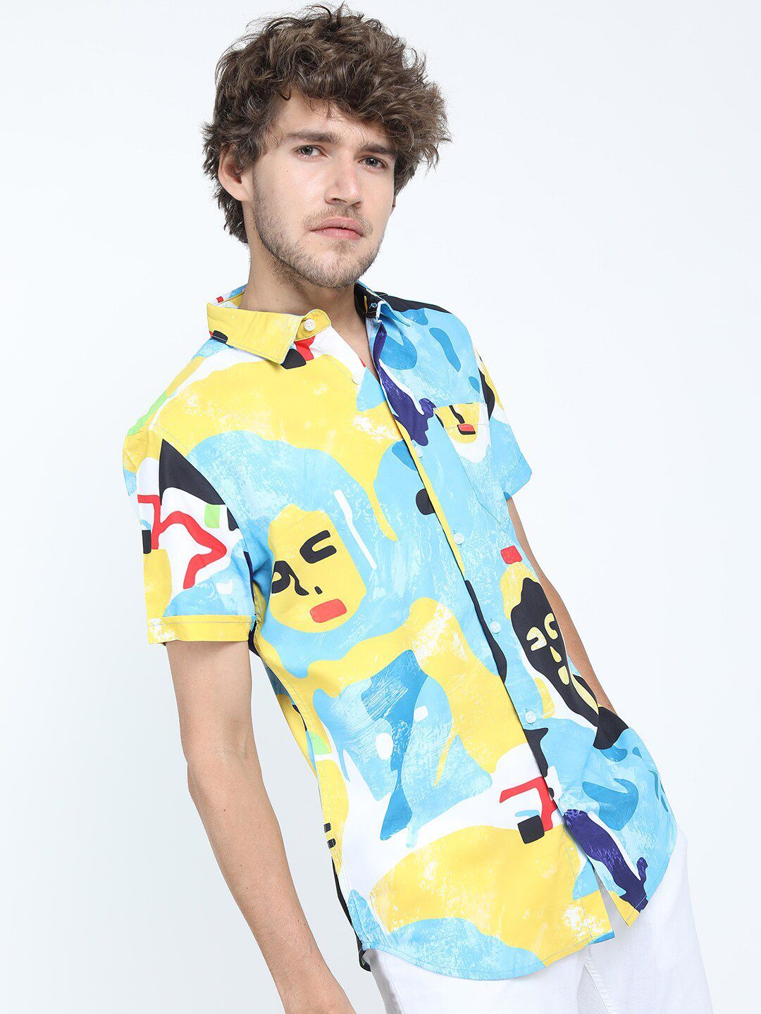 HIGHLANDER Men Blue Slim Fit Printed Casual Shirt