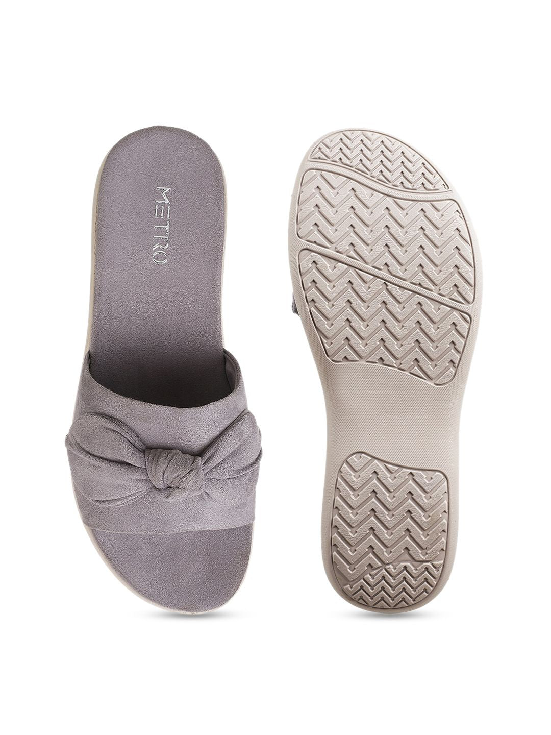 Metro Women Grey Textured Bows Flats