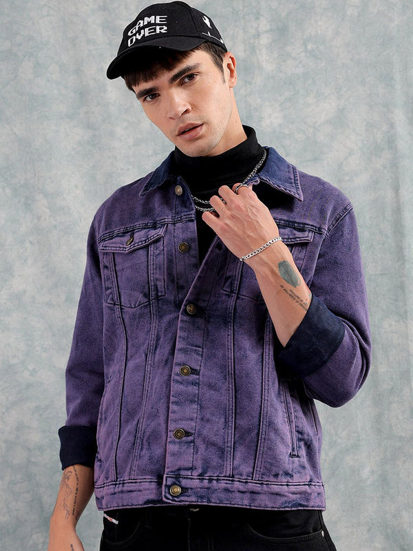 The Indian Garage Co Men Slim Fit Washed Denim Jacket with Flap Pockets