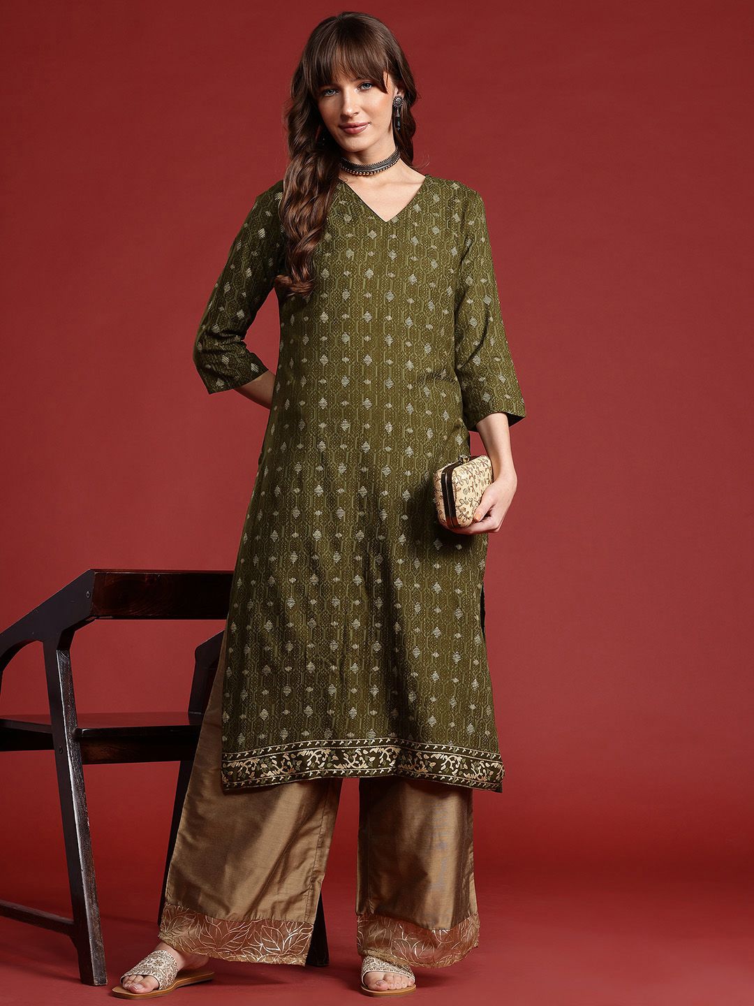 Anouk Geometric Printed Straight Kurta