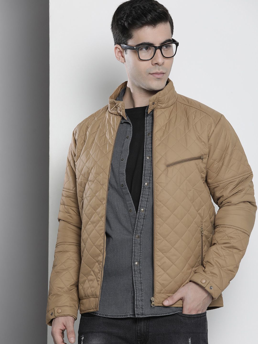 The Indian Garage Co Men Slim Fit Zip-Front Puffer Jacket with Insert Pockets