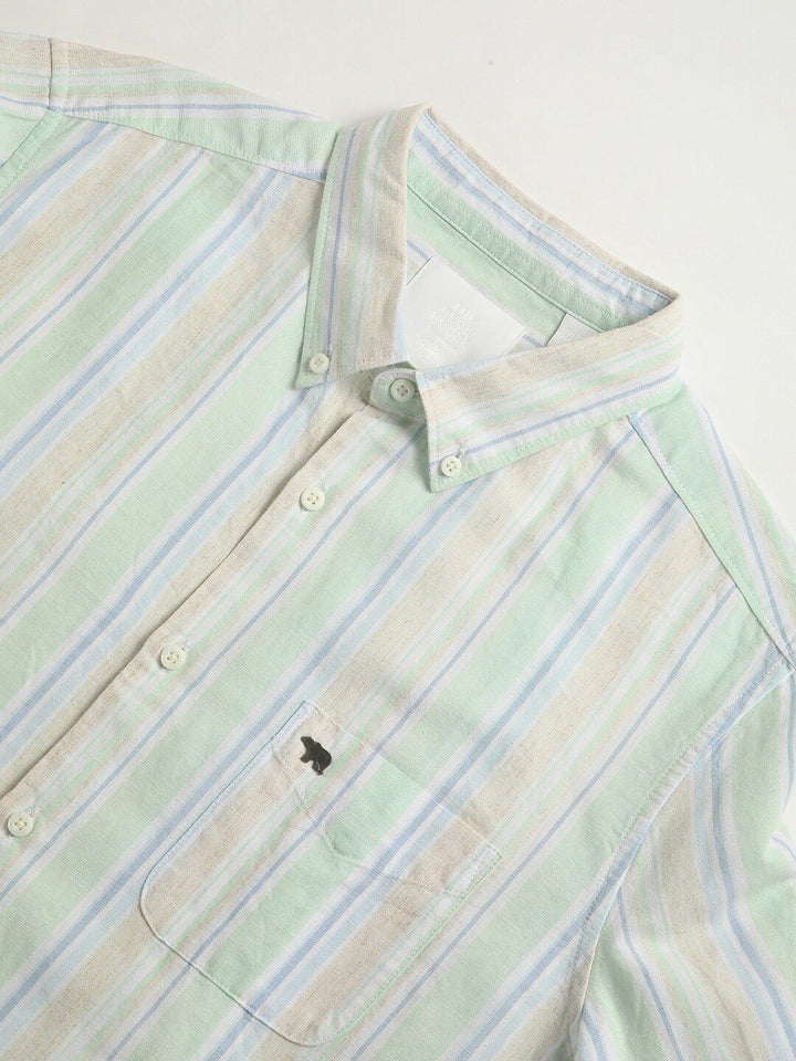 THE BEAR HOUSE Slim Fit Vertical Stripes Button-Down Collar Cotton Casual Shirt