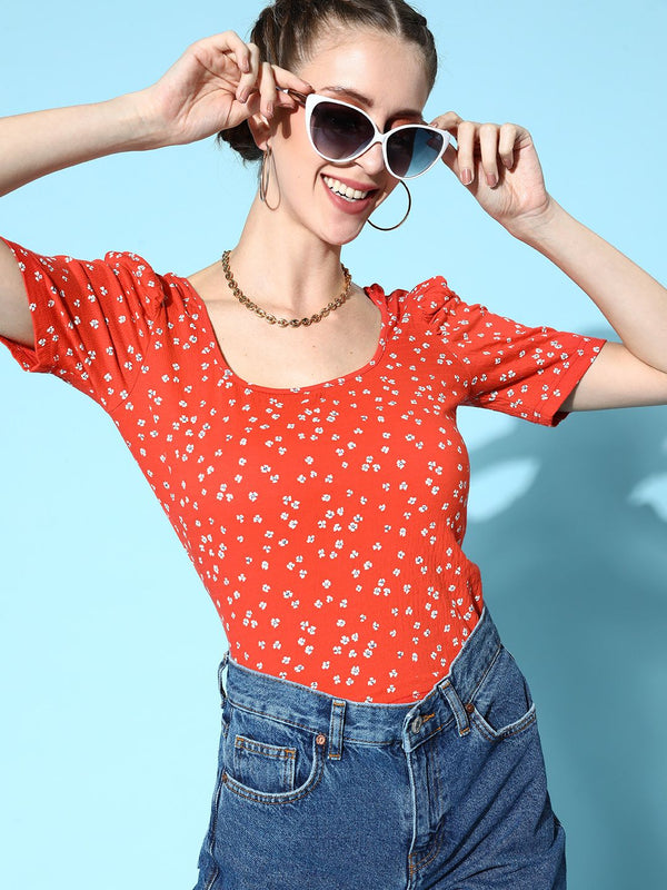 Berrylush Women Deep Red Floral Vacay Attire