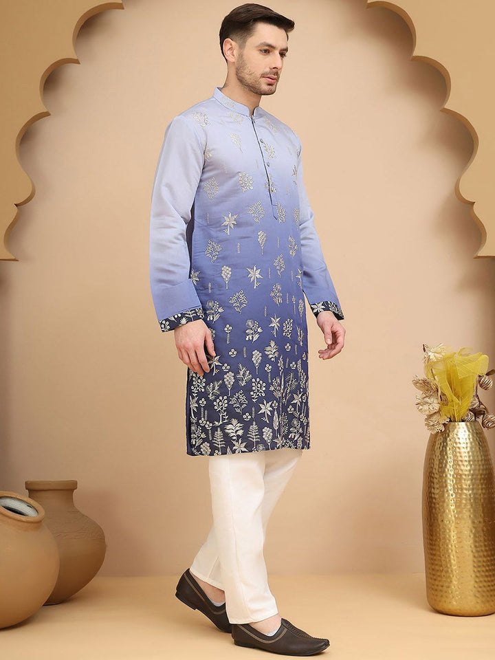 Jompers Men Floral Embroidered Regular Thread Work Kurta with Pyjamas