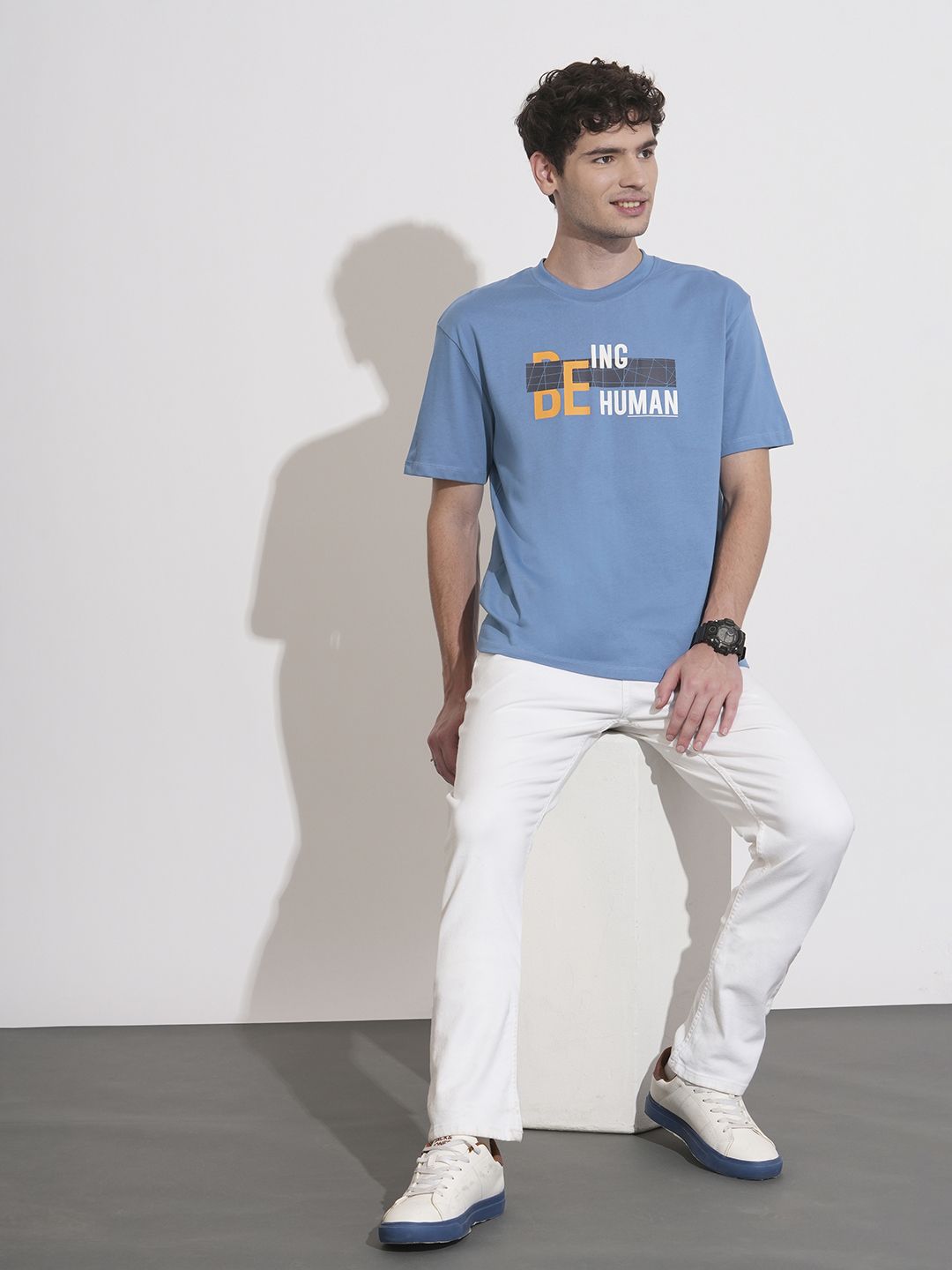 Being Human Brand Logo Printed Drop-Shoulder Sleeves Pure Cotton T-shirt