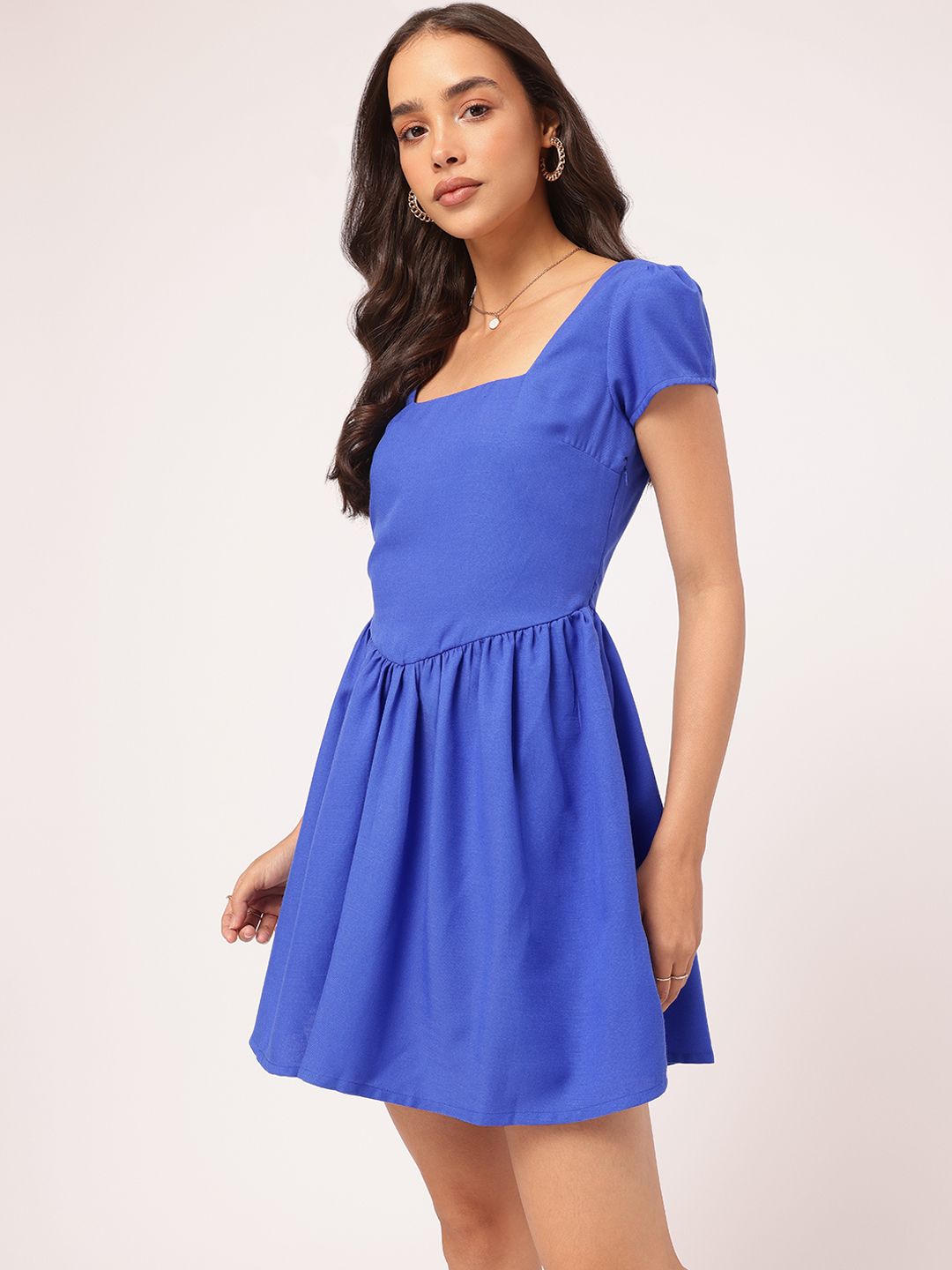 DressBerry Confident & Chic Square Neck Fit & Flare Mini Dress