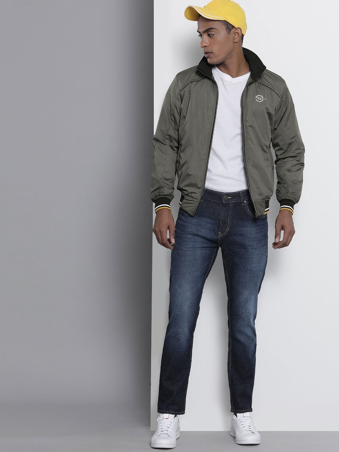 The Indian Garage Co Men Slim Fit High-Neck Zip-Front Bomber Jacket