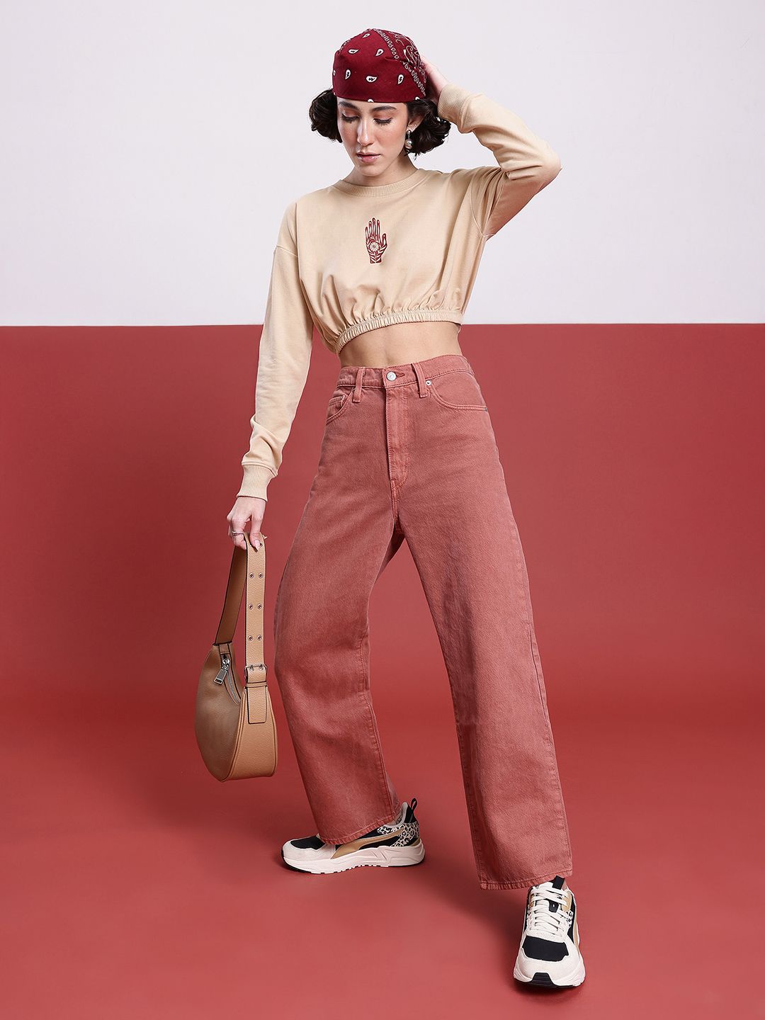 DressBerry Indie Printed Cropped Sweatshirt