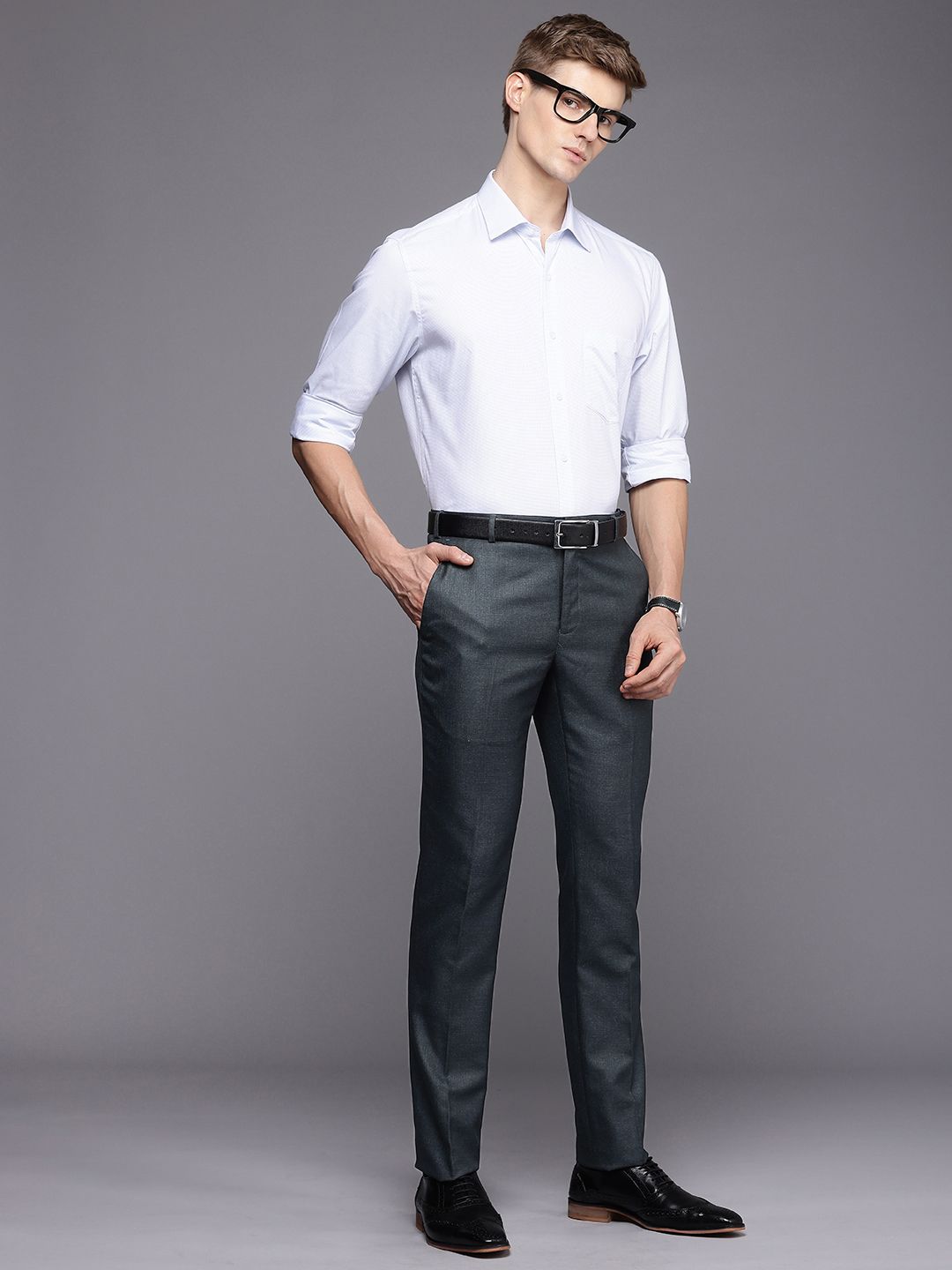 Raymond Men Self Design Textured Slim Fit Formal Trousers