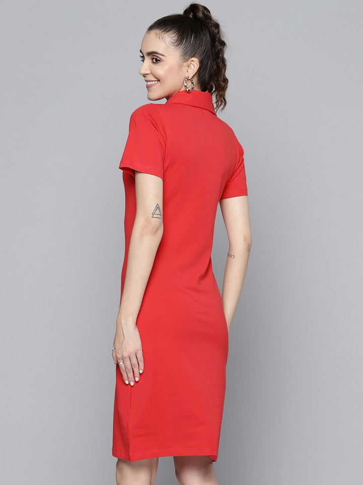 SASSAFRAS Women Red Solid T-shirt Midi Dress