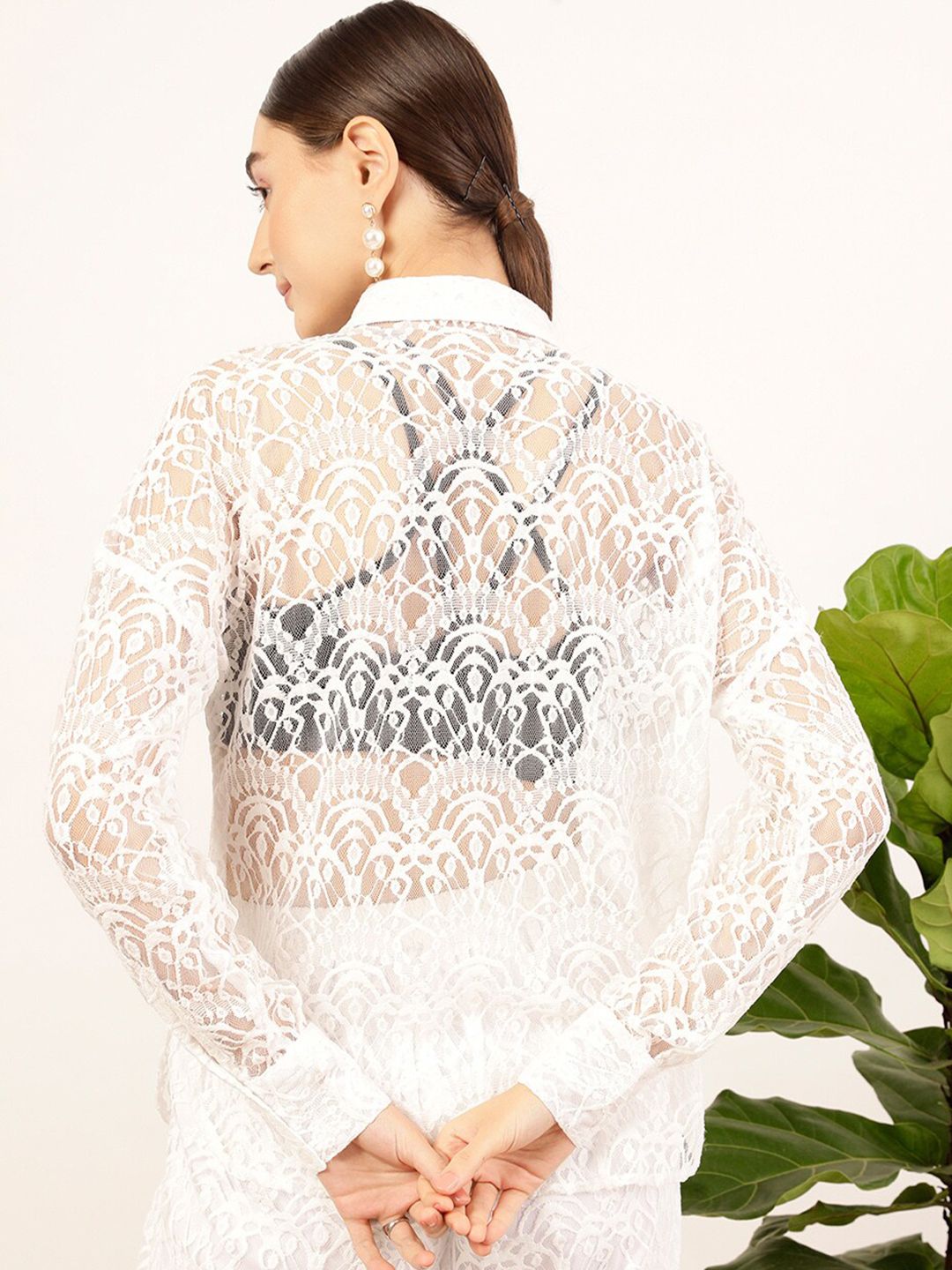 STREET 9 White Contemporary Self Design Casual Shirt