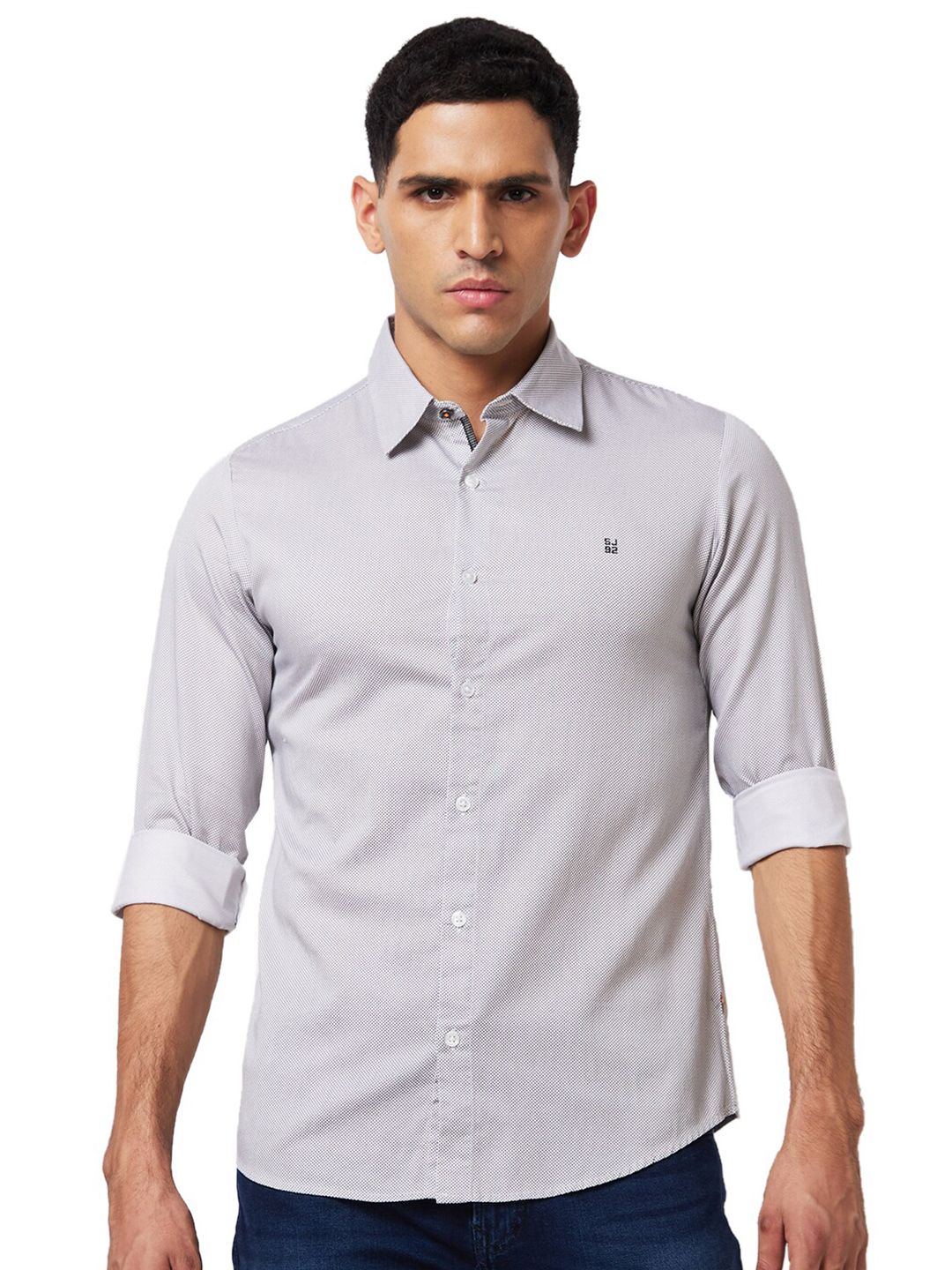 SPYKAR Slim Fit Textured Self Design Opaque Cotton Casual Shirt