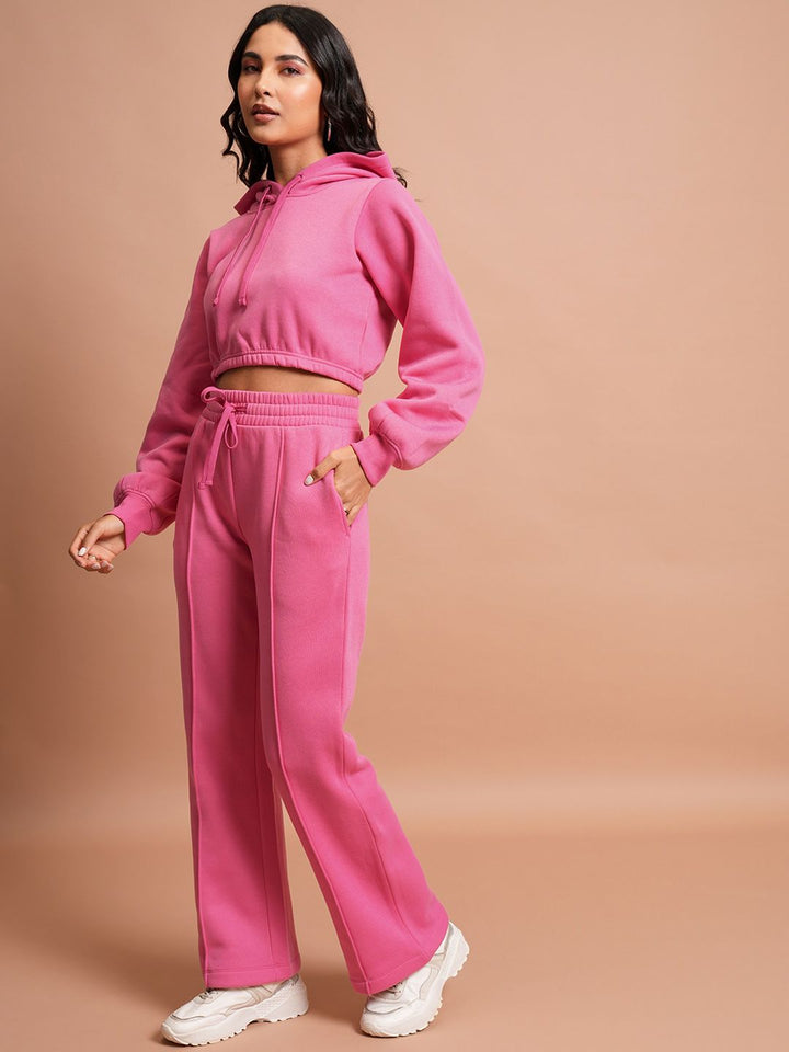 Tokyo Talkies Hooded Relaxed-fit Crop Sweatshirt & Wide Leg Trousers