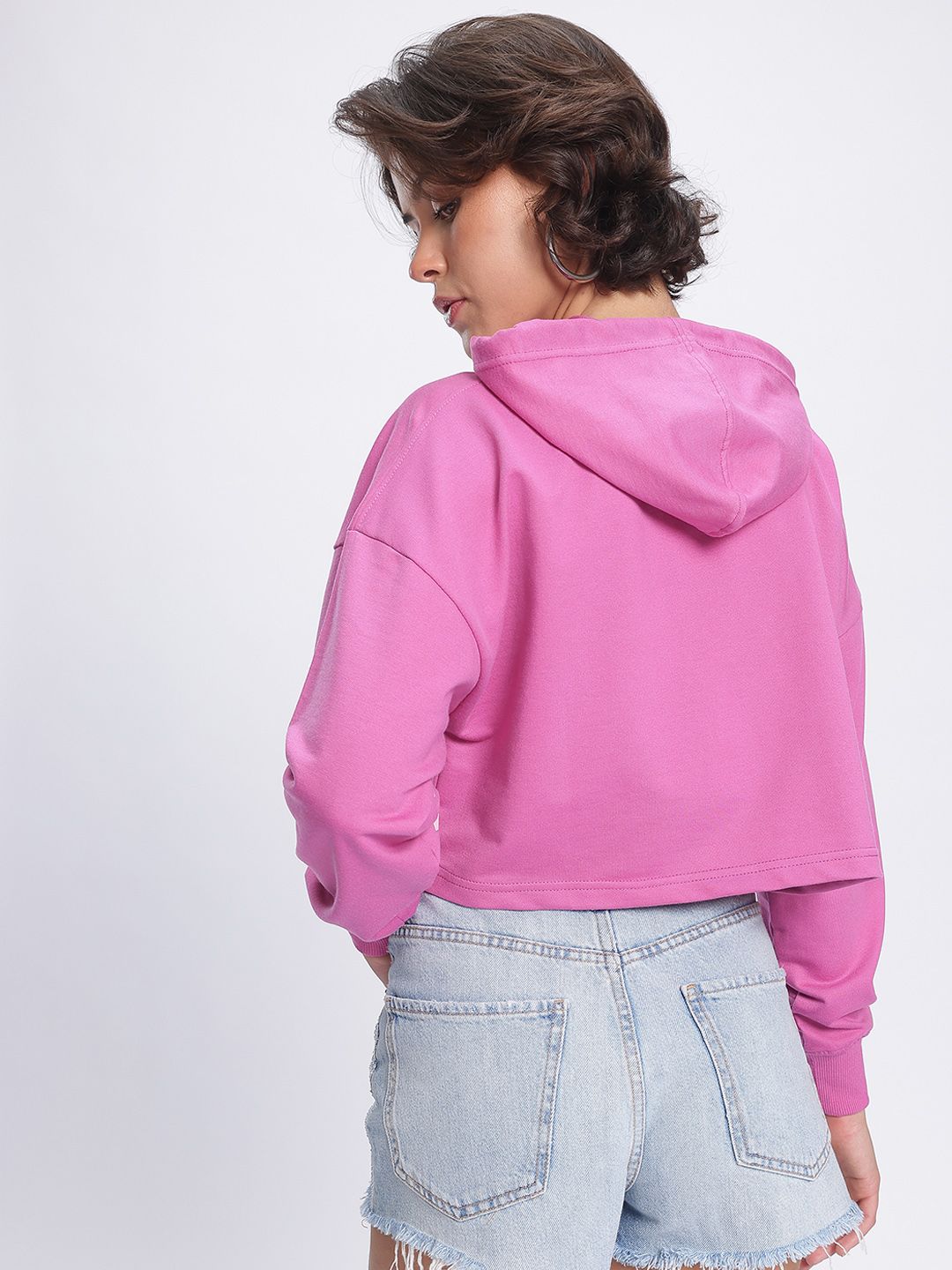 DressBerry Printed Cropped Boxy Hooded Sweatshirt