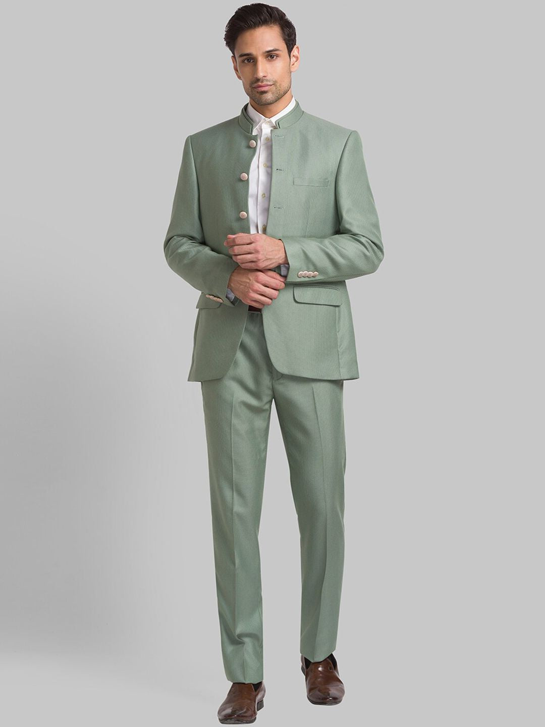 Raymond Men Woven-Designed Single-Breasted Bandhgala Blazer Two-Piece Suit