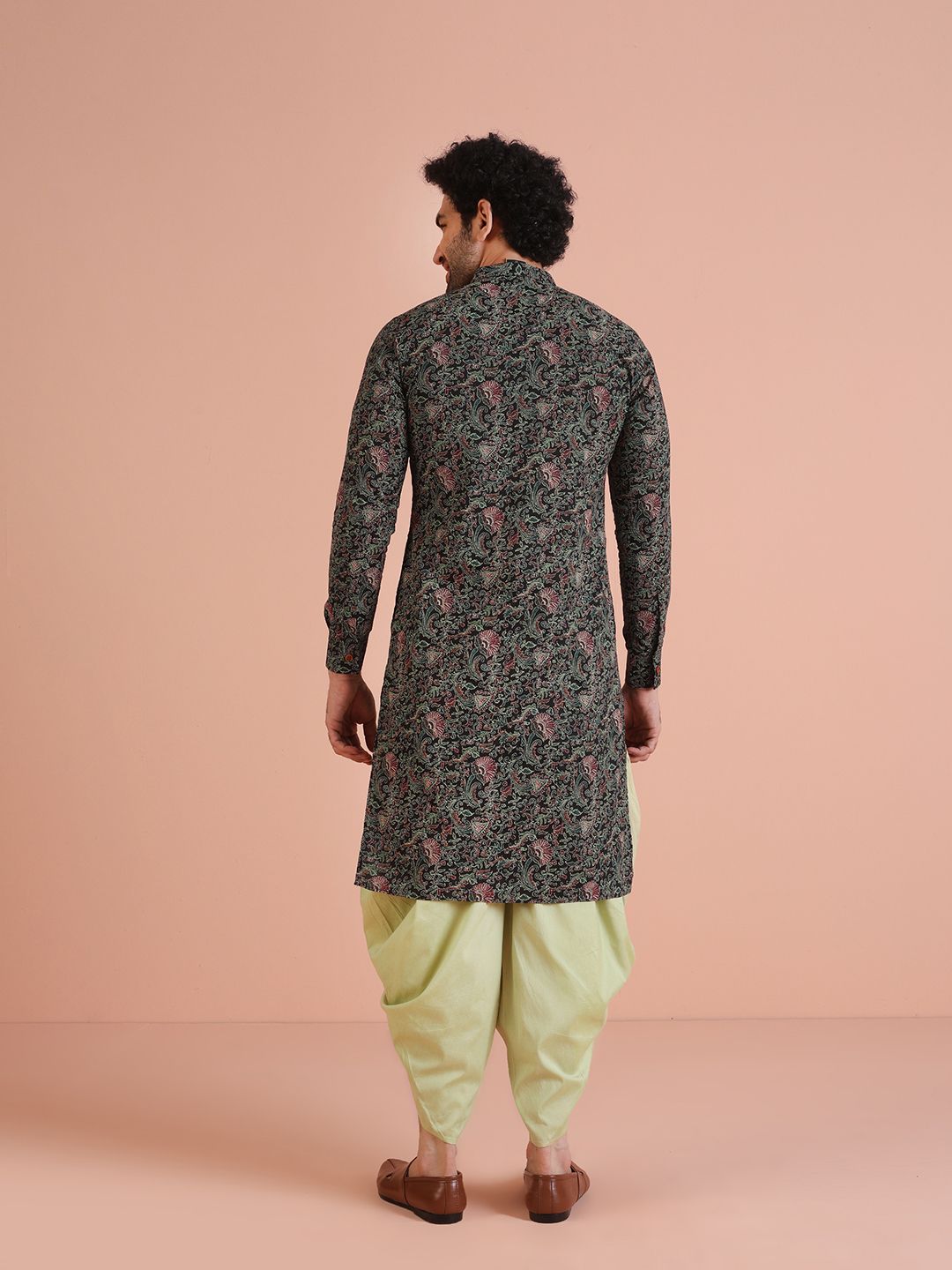 KISAH Men Kantha Printed Regular Fit Kurta Dhoti Set
