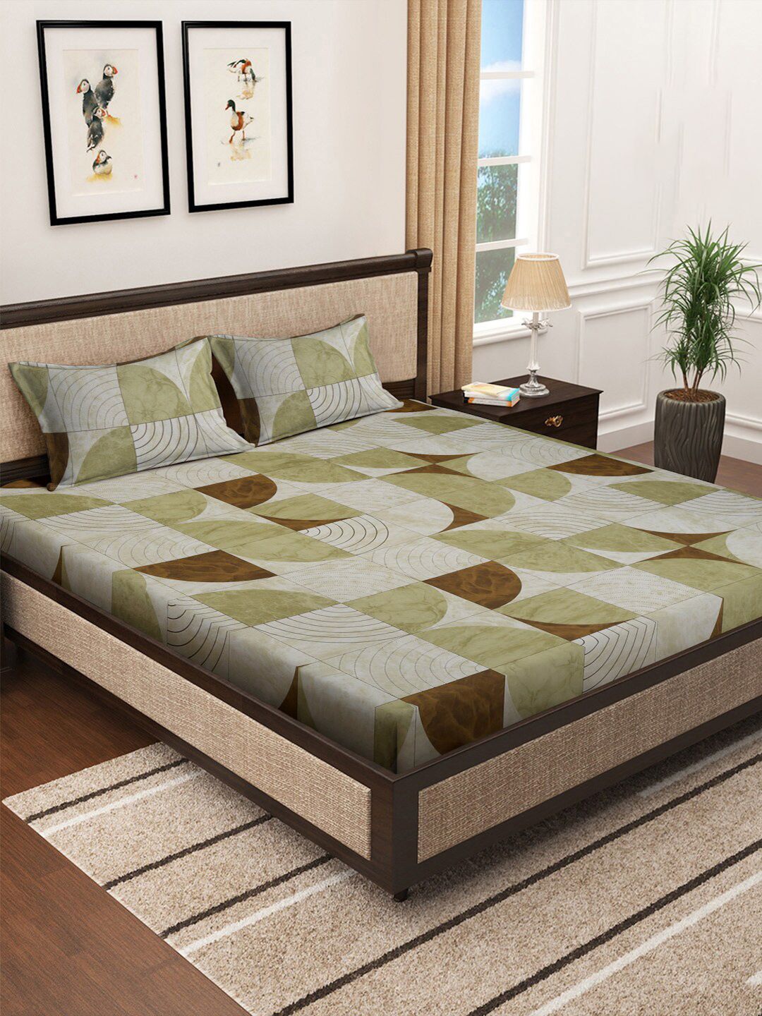 KLOTTHE Printed 400 TC Pure Cotton Super King Double Bed Bedsheet With 2 Pillow Covers