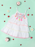 Nauti Nati Girls White Embroidered A-Line Dress