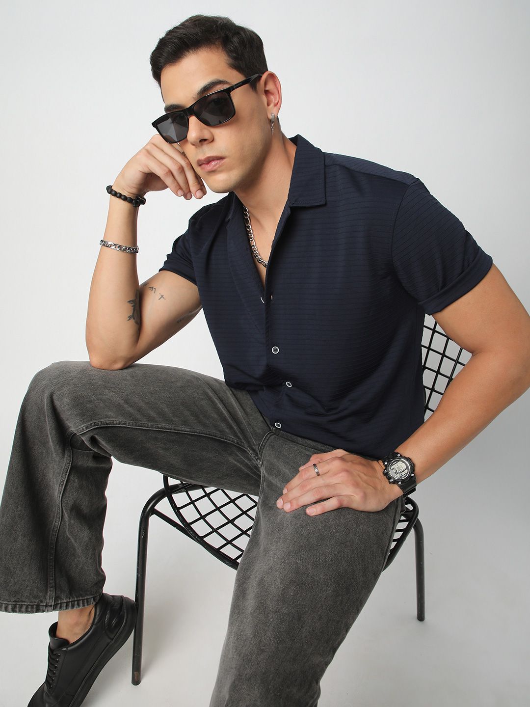 VASTRADO Men Classic Cuban Collar Textured Casual Shirt