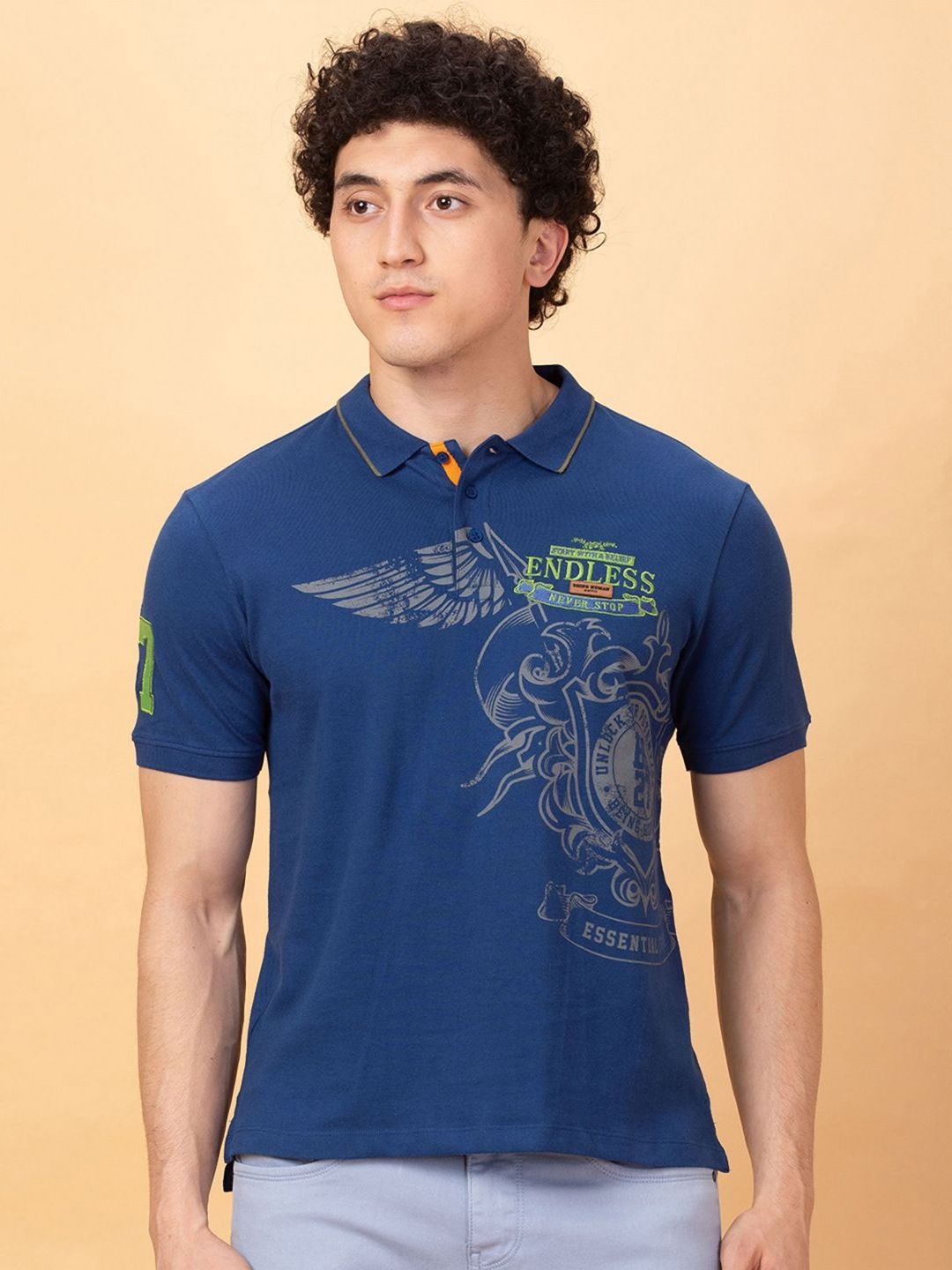 Being Human Men Printed Polo Collar Applique T-shirt