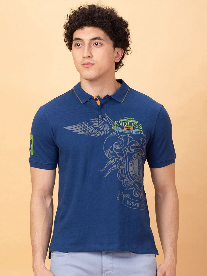 Being Human Men Printed Polo Collar Applique T-shirt