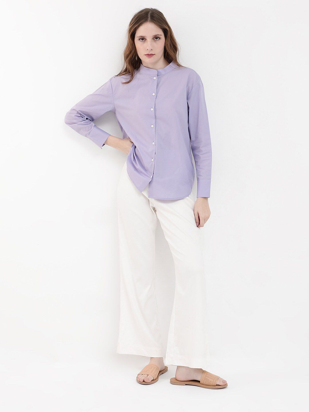 RAREISM Aytac Mandarin Collar Cuffed Sleeves Cotton Top