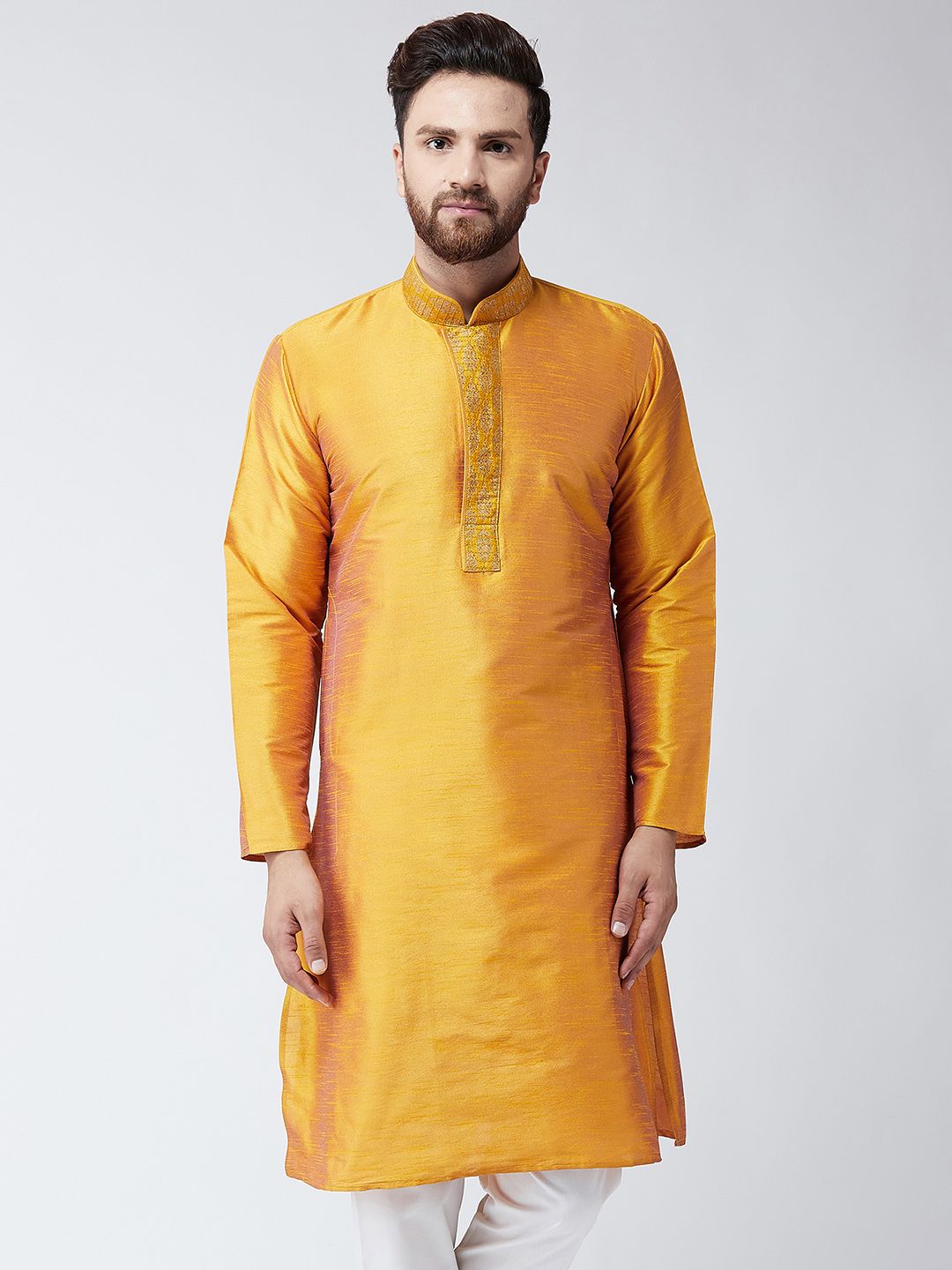 SOJANYA Lelaki Mustard Solid Kurta Lurus