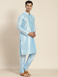 SOJANYA Men Blue Embroidered Kurta with Churidar with Nehru Jacket