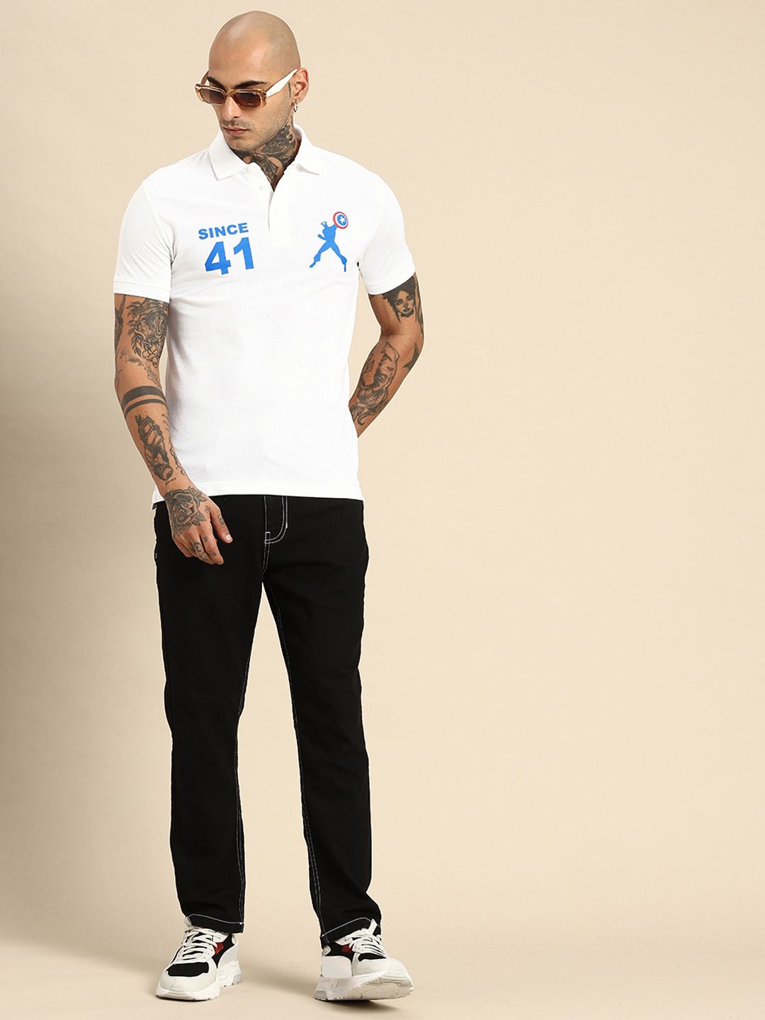 Being Human Pure Cotton Captain America Printed Polo Collar T-shirt