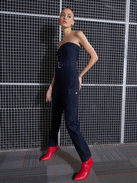 SASSAFRAS Navy Blue Strapless Basic Jumpsuit