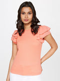 AND Flutter Sleeves Round Neck Regular Top