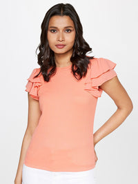 AND Flutter Sleeves Round Neck Regular Top