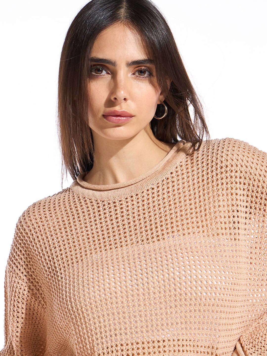 Bewakoof Women's Crystal Rose Oversized Crochet Sweater