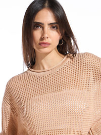Bewakoof Women's Crystal Rose Oversized Crochet Sweater