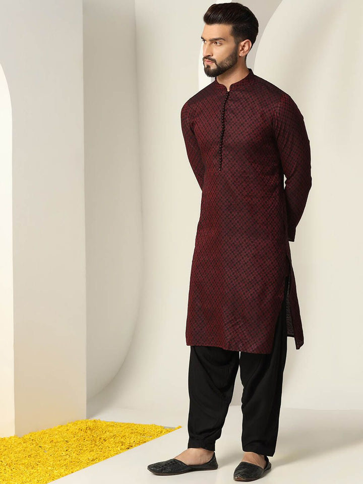 KISAH Men Textured Regular Fit Abstract Print Kurta