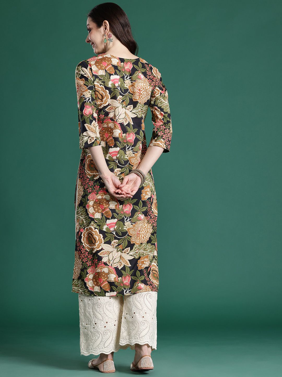 Indo Era Floral Printed Pure Cotton Kurta