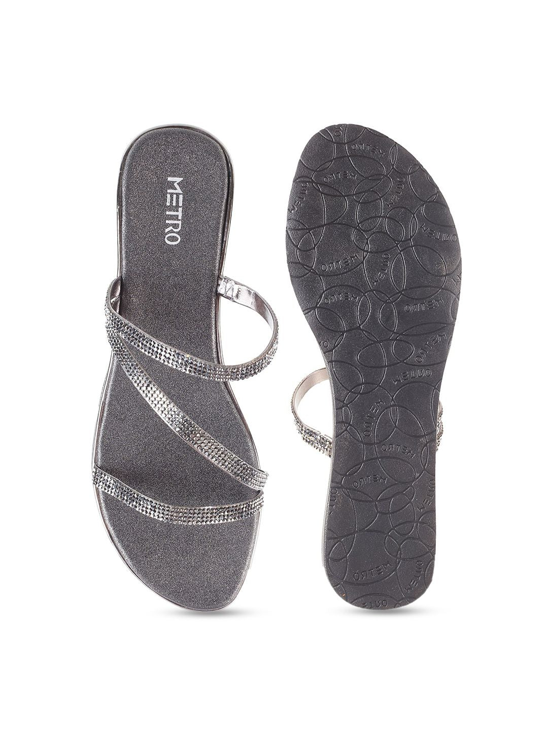 Metro Embellished Open Toe Flats