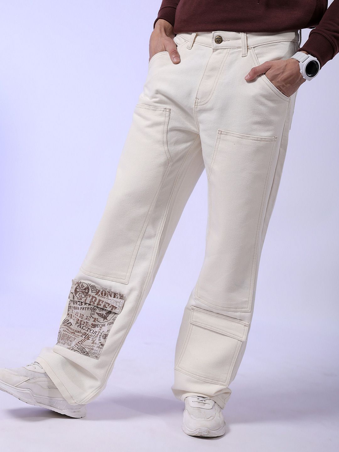 The Indian Garage Co Men White Relaxed Fit Clean Look Jeans
