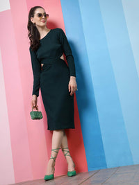 Athena Green Round Neck Sheath Dress