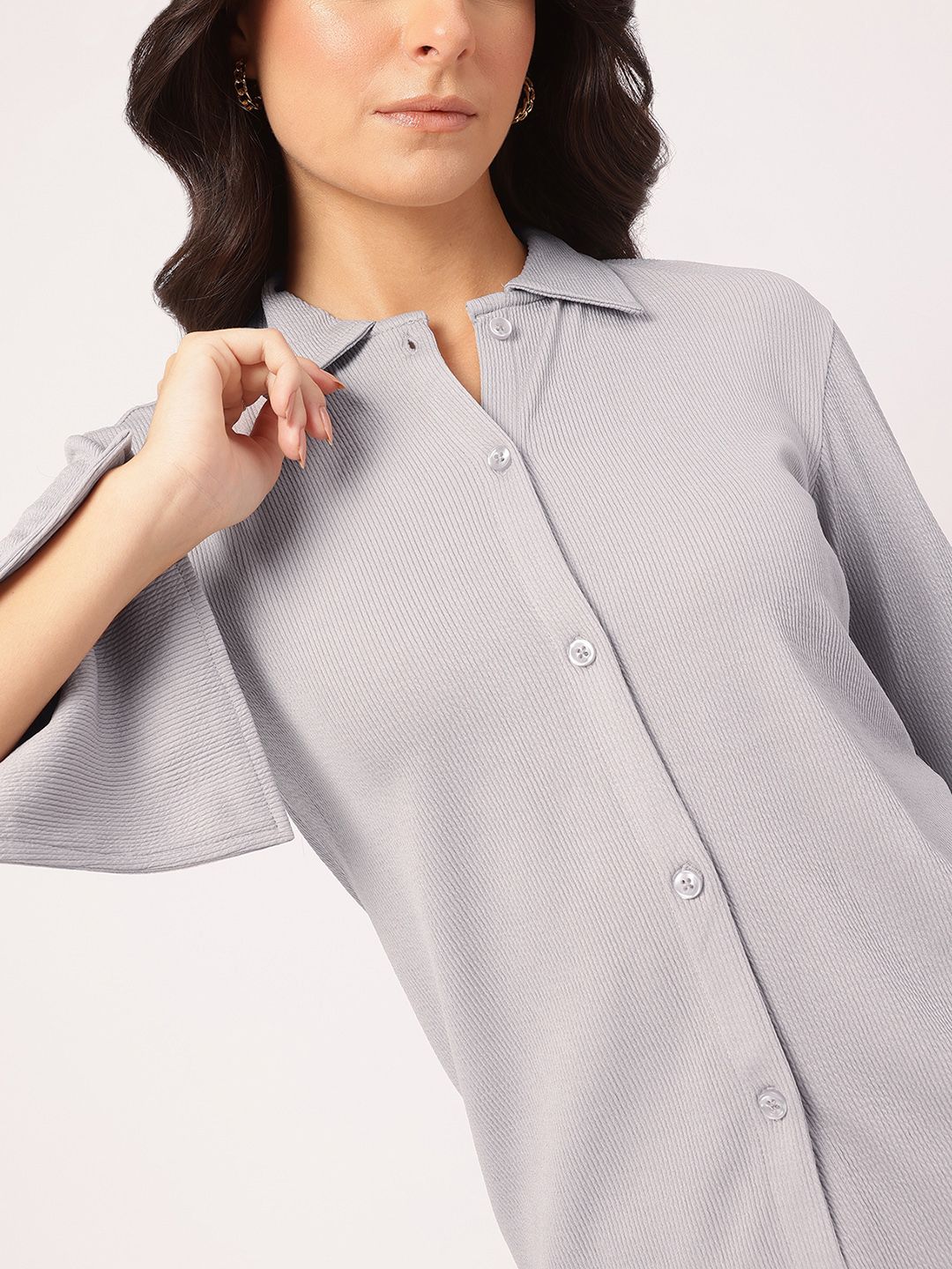 DressBerry Tailored Tradition Slit Sleeves Textured Shirt