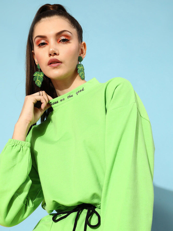 STREET 9 Women Gorgeous Lime Green Solid Sweatshirt