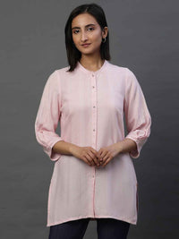 AURELIA Geometric Woven Design Mandarin Collar Straight Kurti