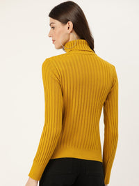 DressBerry Women Mustard Yellow Ribbed Pullover Sweater