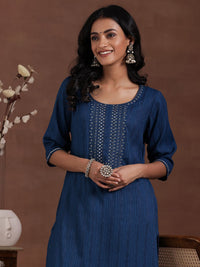 Libas Round Neck Ethnic Motifs Embroidered Dobby Straight Kurta