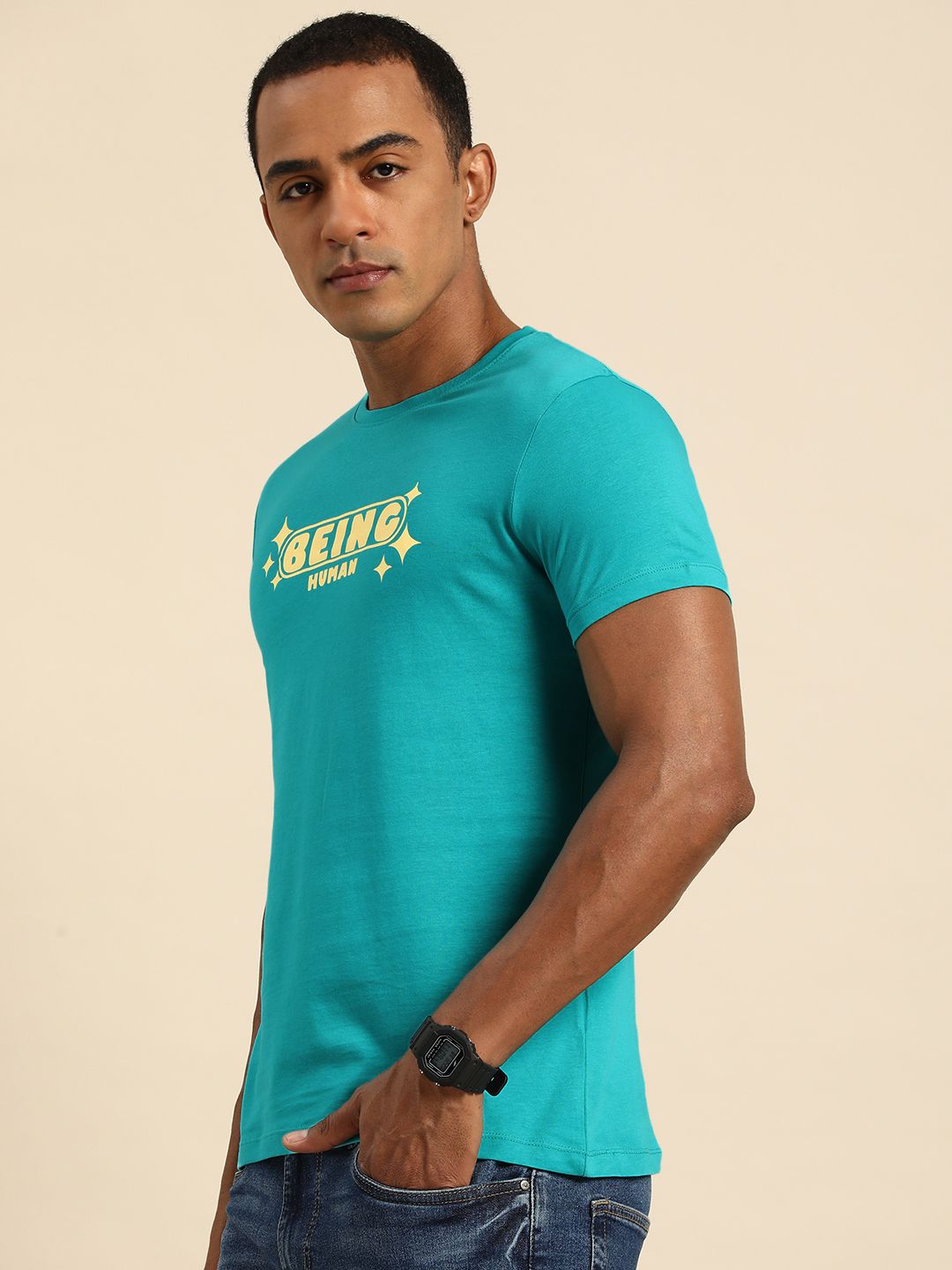 Being Human Brand Logo Printed Pure Cotton Casual T-shirt