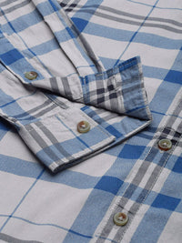 The Indian Garage Co Men Grey & Blue Checked Pure Cotton Twill Weave Casual Shirt