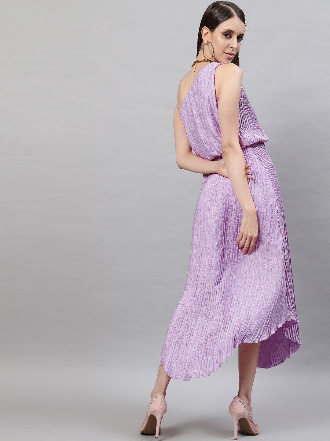 STREET 9 Lavender One Shoulder Satin Midi Dress